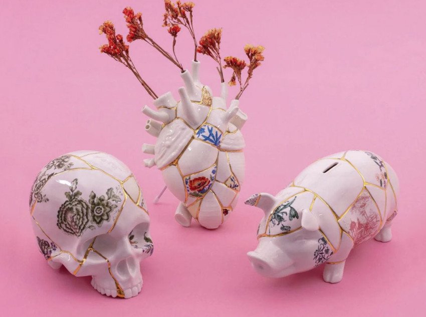 Декоративный объект Skull Kintsugi, белый