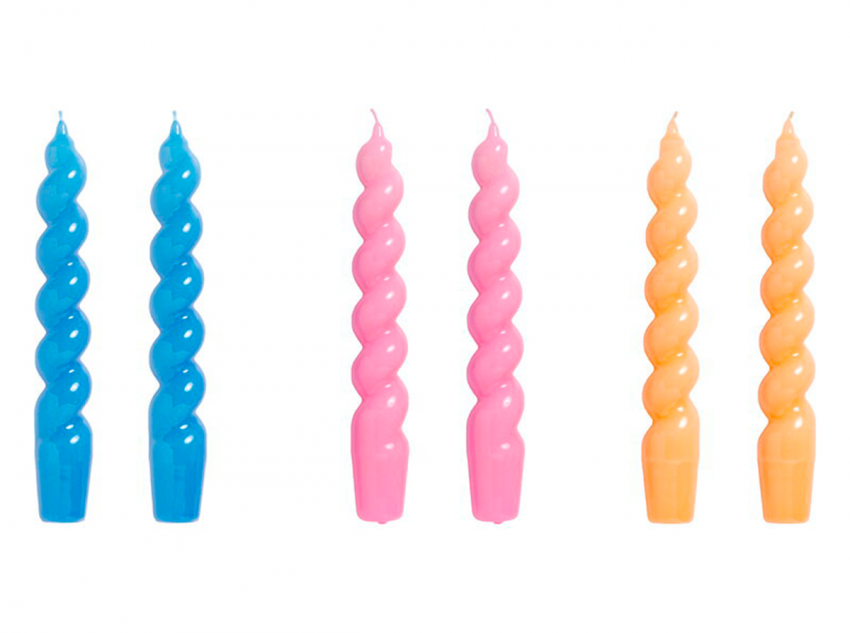 Набір свічок Spiral, блакитний/ яскраво-рожевий/ помаранчевий