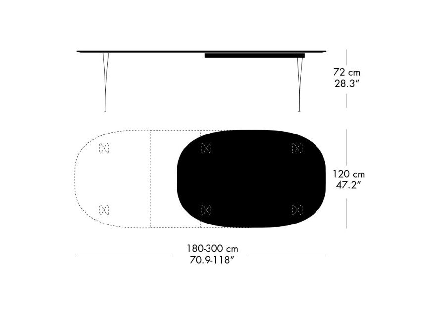 Обеденный раскладной стол Super-Elliptical B619, белый/хромированные ножки