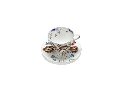 Чашка для капучіно з блюдцем Anemone milk midnight flowers, 2 шт