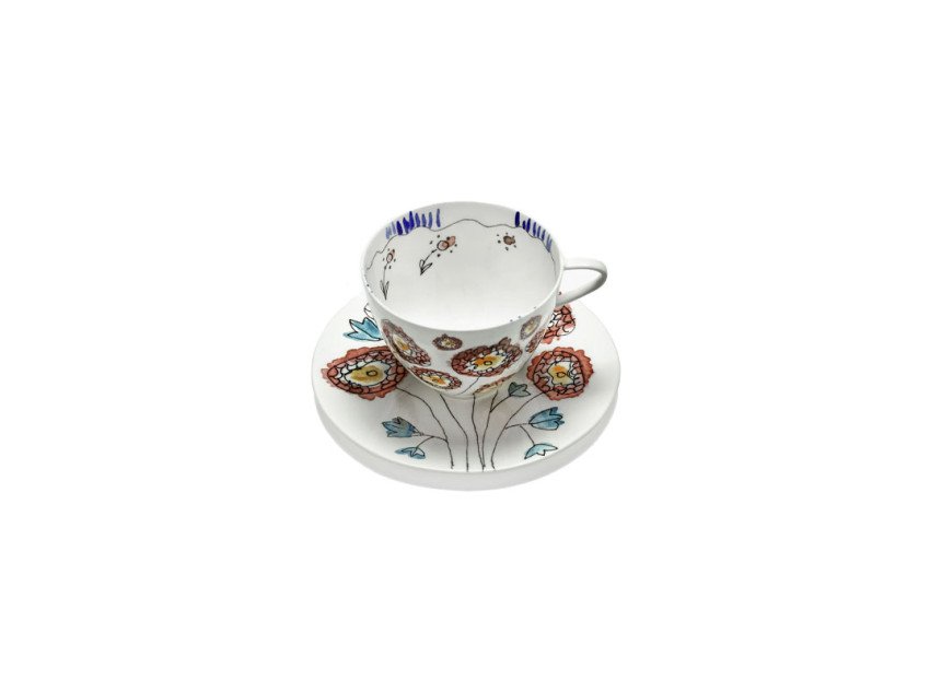 Чашка для капучіно з блюдцем Anemone milk midnight flowers, 2 шт