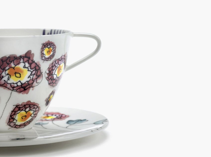 Чашка для капучіно з блюдцем Anemone milk midnight flowers, 2 шт