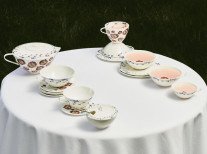 Чашка для капучіно з блюдцем Anemone milk midnight flowers, 2 шт