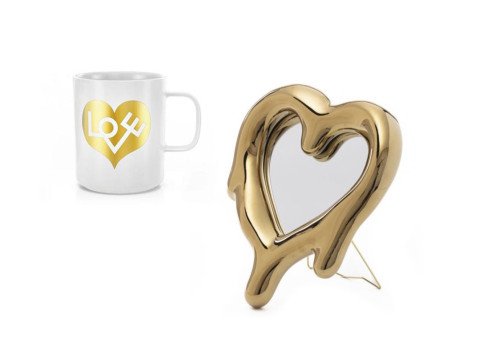 Подарунковий набір, Рамка-Дзеркало Melted Heart Gold&Чашка Love Heart золота