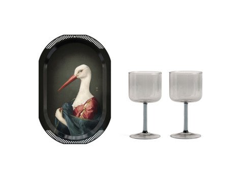 Подарунковий набір, Декоративний піднос La Cigogne&Набір склянок для вина Tint сірі