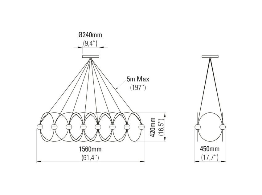 Світильник підвісний Munari 8*, чорний